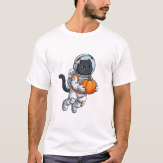 Astronaut Katzen mit Kürbis T-Shirt