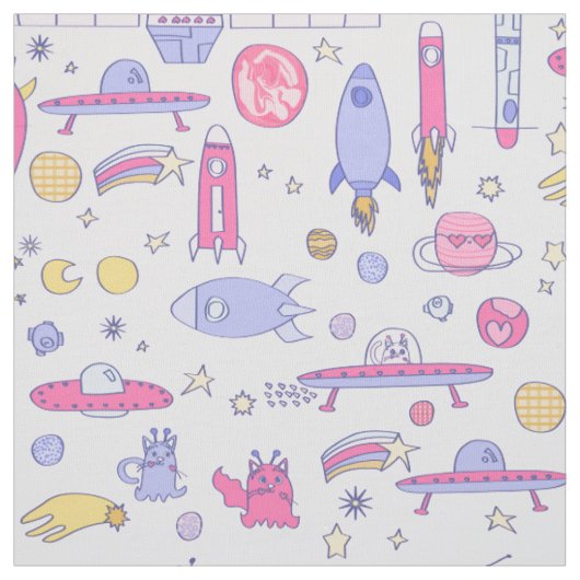 Astronaut Katzen Rakete UFO Sci-Fi Raumschiff Stoff (Muster)