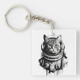 Astronaut Katzen Tinten Kunst Schlüsselanhänger