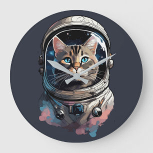 Astronaut Katzen Weltraum Aquarell-Kunst Große Wanduhr