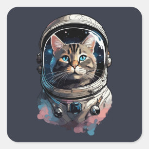 Astronaut Katzen Weltraum Aquarell-Kunst Quadratischer Aufkleber