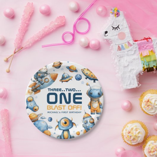 Astronaut Katzen Weltraum-Explosion 1. Geburtstag Pappteller (Party)