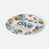 Astronaut Katzen Weltraum-Explosion 1. Geburtstag Pappteller (Schrägansicht)