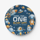 Astronaut Katzen Weltraum Rakete Explosion 1. Gebu Pappteller (Vorderseite)