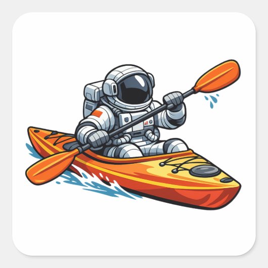 . Astronaut Kayaking Quadratischer Aufkleber (Vorderseite)