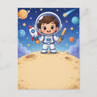 Astronaut Kid bereit, die Schule zu erkunden Postkarte