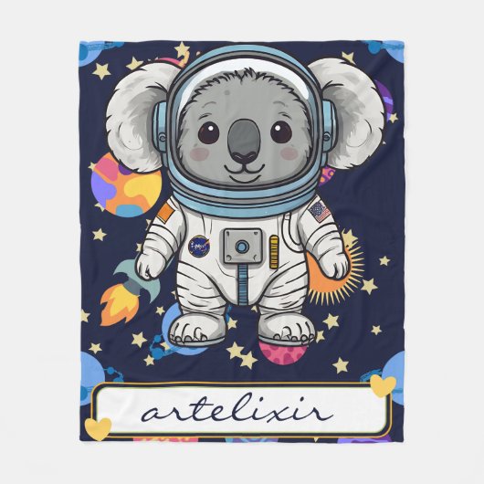 Astronaut Koala Cartoon Print Fleecedecke (Vorderseite)
