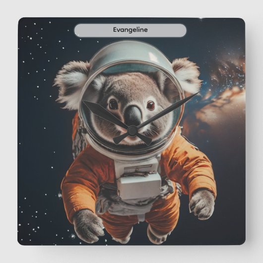 Astronaut Koala Space Surreal Animal Custom Quadratische Wanduhr (Vorderseite)