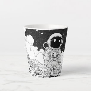 Astronaut Latte Tasse – Comic Weltraum Kunst