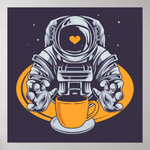 Astronaut-Liebe-Kaffee Poster
