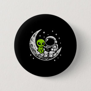Astronaut liest Buch Alien Mond Weltraum  Button