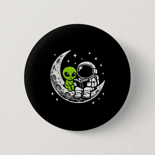 Astronaut liest Buch Alien Mond Weltraum Button (Vorderseite)