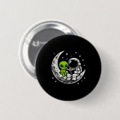 Astronaut liest Buch Alien Mond Weltraum Button (Vorne & Hinten)