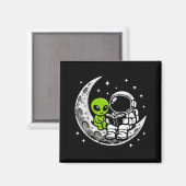 Astronaut liest Buch Alien Mond Weltraum Magnet (Vorderseite/Rückseite)