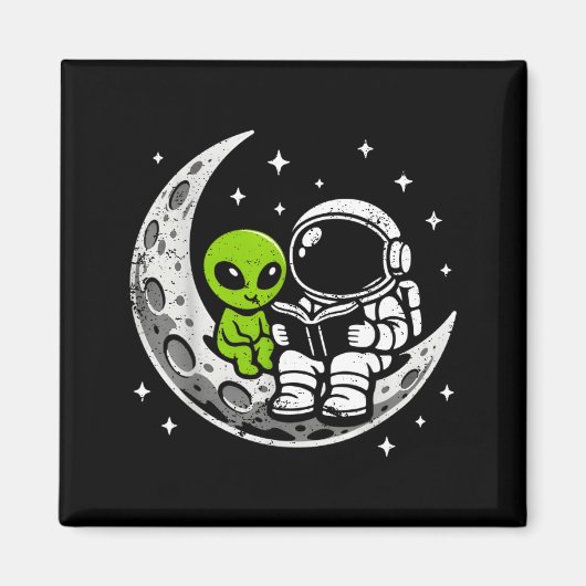 Astronaut liest Buch Alien Mond Weltraum Magnet (Vorne)