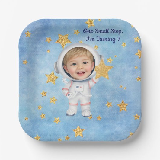 Astronaut Little Star Birthday Party Plate Pappteller (Vorderseite)