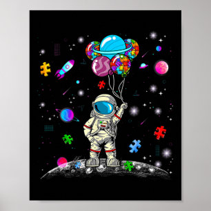 Astronaut Lloon Puzzle Weltraum Autismus-Bewusstse Poster
