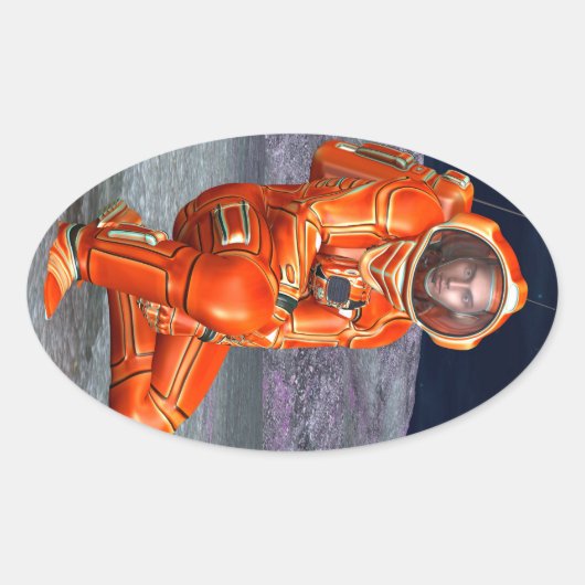 Astronaut Mars Space Explorer auf Alien Planet Ovaler Aufkleber (Vorderseite)