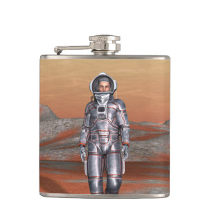 Astronaut Mars - Weltraumforscher auf einem außeri Flachmann