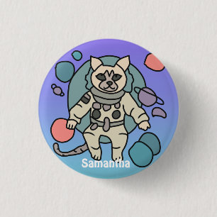 Astronaut Minimalist Katze im Weltraum Lustig & Button