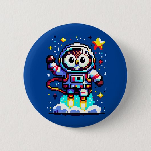 Astronaut mit 8 Bit - Retro Pixel Space Explorer Button (Vorderseite)