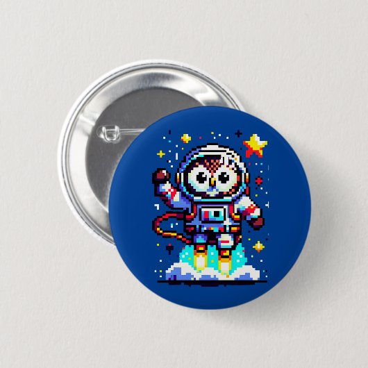 Astronaut mit 8 Bit - Retro Pixel Space Explorer Button (Vorne & Hinten)