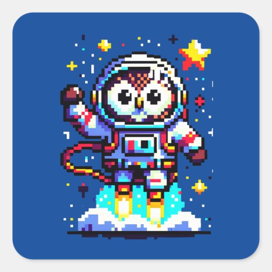 Astronaut mit 8 Bit - Retro Pixel Space Explorer Quadratischer Aufkleber (Vorderseite)