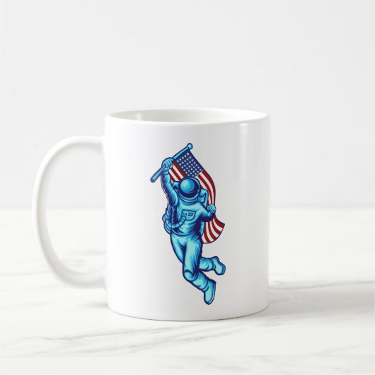 Astronaut mit amerikanischer Flagge Kaffeetasse (Links)
