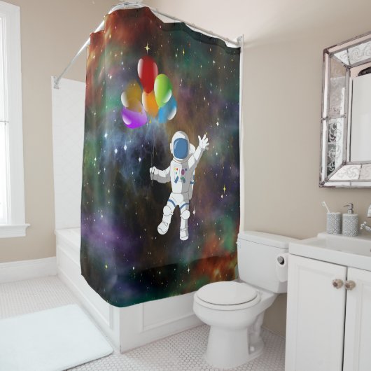 Astronaut mit Balloons Duschvorhang (Beispiel)