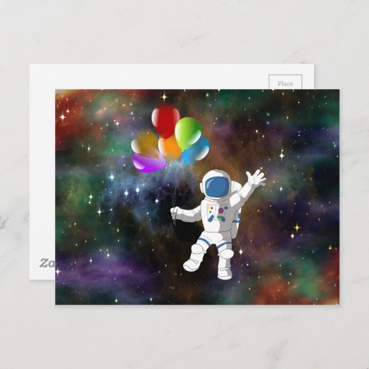 Astronaut mit Balloons Postkarte (Vorne/Hinten)