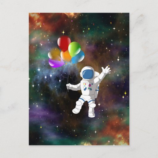 Astronaut mit Balloons Postkarte (Vorderseite)
