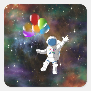 Astronaut mit Balloons Quadratischer Aufkleber