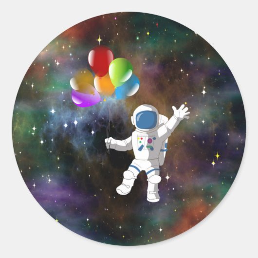 Astronaut mit Balloons Runder Aufkleber (Vorderseite)