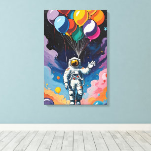 Astronaut mit bunten Ballons im Weltraum Leinwanddruck