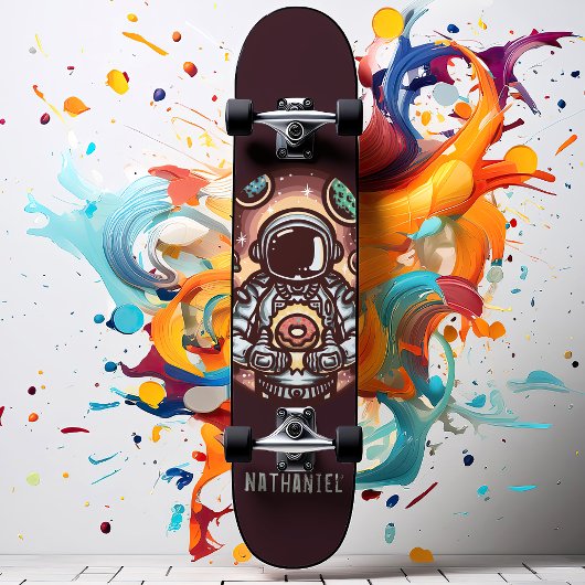 Astronaut mit Doughnut Funny Personalisiert Name Skateboard
