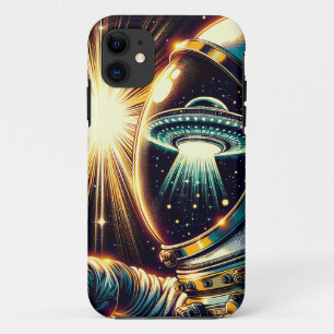Astronaut mit einem Spiegelbild eines UFO Case-Mate iPhone Hülle