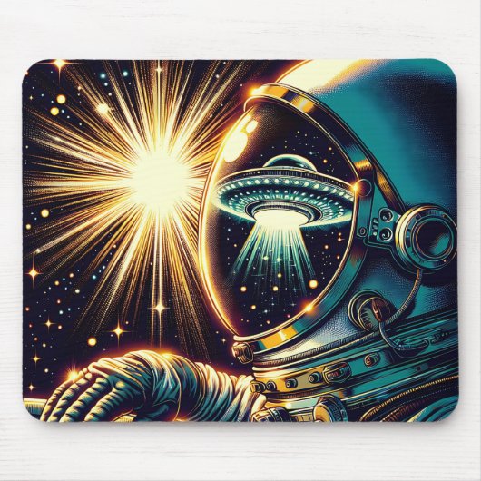 Astronaut mit einem Spiegelbild eines UFO Mousepad (Vorne)