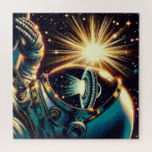 Astronaut mit einem Spiegelbild eines UFO Puzzle (Horizontal)
