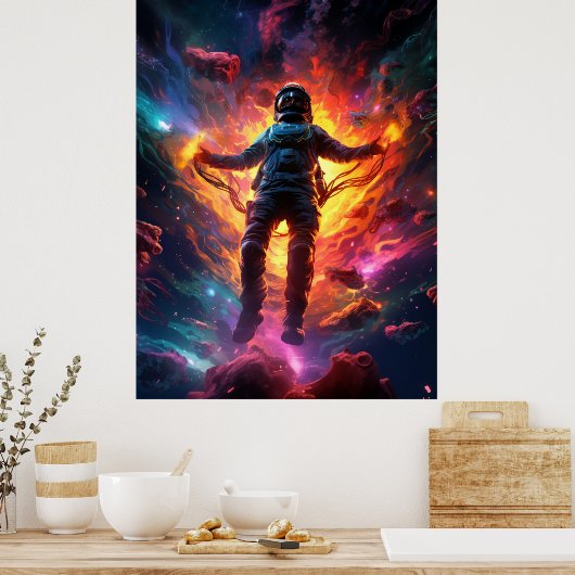 Astronaut mit glühendem Feuer Poster (Küche)