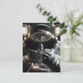 Astronaut mit Reflektion des UFO Postkarte (Stehend Vorderseite)