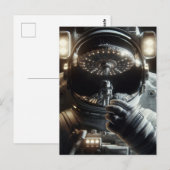 Astronaut mit Reflektion des UFO Postkarte (Vorne/Hinten)