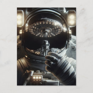 Astronaut mit Reflektion des UFO Postkarte