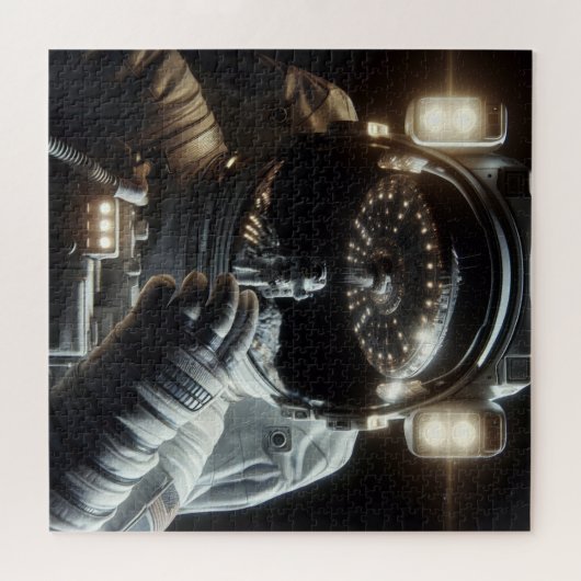 Astronaut mit Reflektion des UFO Puzzle (Horizontal)