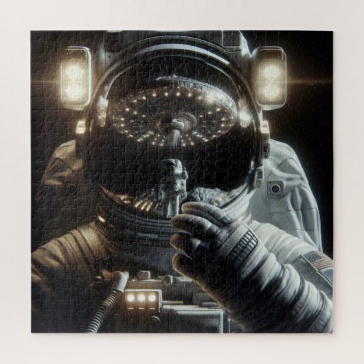 Astronaut mit Reflektion des UFO Puzzle (Vertikal)