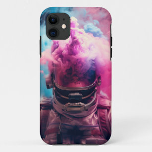 Astronaut mit rosa und blauer Rauchwolke Case-Mate iPhone Hülle