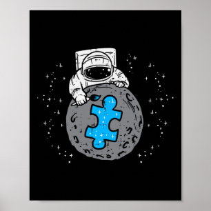Astronaut Mond Blaues Puzzleteil Autismus-Bewussts Poster