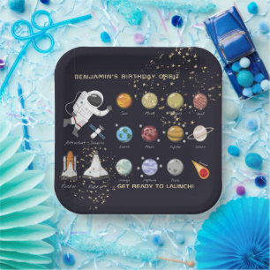 Astronaut Monogram Typografy Solar System Kids Pappteller