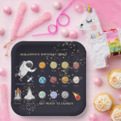 Astronaut Monogram Typografy Solar System Kids Pappteller (Party)