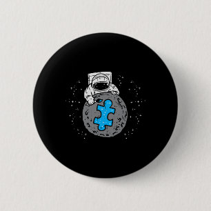 Astronaut Moon Blue Puzzle Piece Autismus Bewussts Button