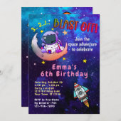 Astronaut & Moon (Mädchen) Einladung (Vorne/Hinten)